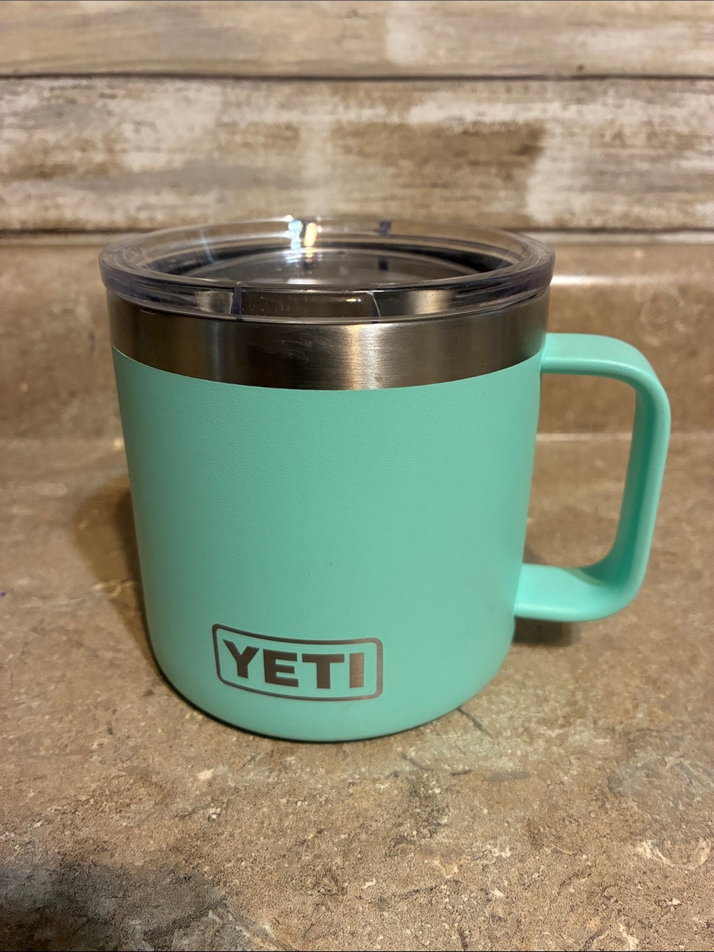 Yeti Insulated Mug in Seafoam Green with Stainless Rim